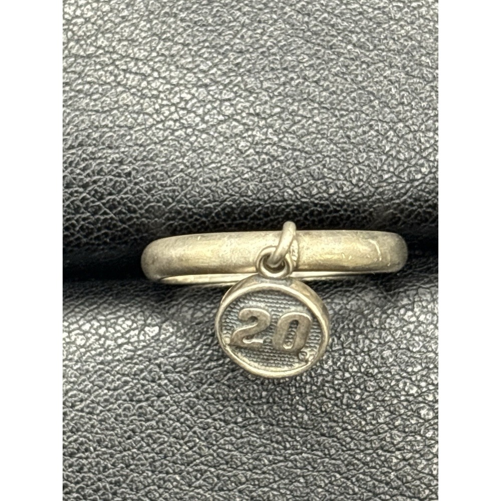 Vintage Sterling Silver Twenty "20" Dangle Charm Ring Size 7.25 H4